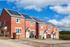 Row of houses with solar panels